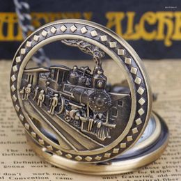 Pocket Watches Steampunk Hollow Train Pattern Quartz Watch Necklace Pendant Reindeer Retro