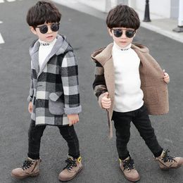 Jackets Children Autumn Winter Wool Hooded Toddler Little Boy Clothes Middle Big Clothing Plush Plaid Top Kids Jacket Coat Windbreaker