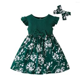 Girl Dresses 2pc Cotton Kids Cute Floral Dress Baby Girls Clothes Headband 0-24M Toddler Born Outfits Children Set 2-3T Fashion