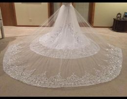 Bling Bling Crystal Beading Lace 1T Bridal Wedding Veils Cathedral Length 3m Long Bridal Veils With Comb Customized4625431