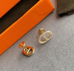 2023 Luxury quality V gold material charm stud earring with diamond in oval shape have box stamp PS30046025144