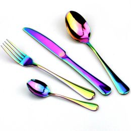 Sets Stainless Steel Dinnerware Set Rainbow Colourful Cutlery Dishwasher Safe Dinner Western Tableware Kitchen Accessories