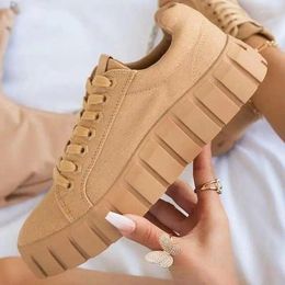 Casual Shoes Summer Sneaker Women Flat Thick Bottom Lace-Up Ladies Vulcanised Solid Colour Multicolor Shallow Female 2024