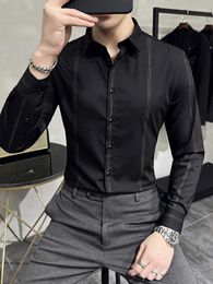 Men's Casual Shirts Spring Business Mens Striped Shirt Long Sleeve Fashion Turn-Down Collar Slim Fit Single Breasted Office Man Tops