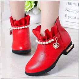 Boots Children's Winter Shoes Girls Ankle Autumn&winter Plus Velvet Non-slip Cotton Beads