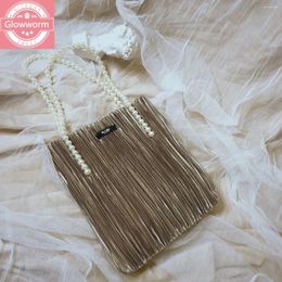 Bag Fashion Silk Small Square For Women Fringed Pearl Shoulder Bags Large Capacity Top Handle Casual Messenger Handbag