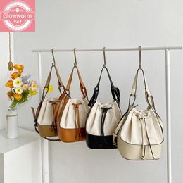 Bag Casual Canvas Bucket For Women Designer Drawstring Handbags Luxury Pu Leather Patchwork Shoulder Crossbody Bags Large Tote
