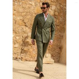 Men's Suits Men 2 Piece Army Green Male Fashion 2024 Wedding Tuxedo For Groom Jacket With Pants Arrival Slim Fit