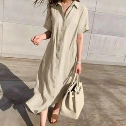 Casual Dresses Summer Cotton Linen Long Shirt Dress 2024 Fashion Single Breasted Elegant Simplicity Loose Lace-up Vestidos Robe