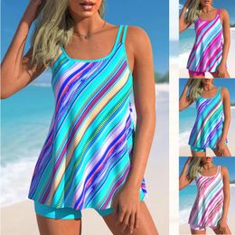 Womens Tank Top Square Pants Twopiece Swimsuit Smooth Curve Printed Holiday Fashion Beach Outfit S6XL 240411