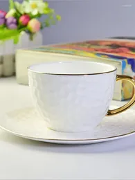 Cups Saucers Pure White Relief Ceramic Gold Painted Tea Cup Set Home Coffee Gift Handle Bone Porcelain And Plate