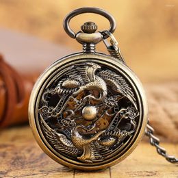 Pocket Watches Bronze Automatic Mechanical Watch Openwork Phoenix Case Pendant Clock Vintage Self Winding Necklace Gifts