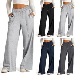 Women's Pants Women Straight Leg Sweatpants Wide Drawstring With Pockets Comfortable Elastic Waist For Spring
