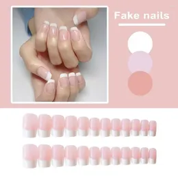 False Nails Natural Square Short Glossy Press On Set For Women 24pcs Full Cover Fake Nail Extensions With Glue Home