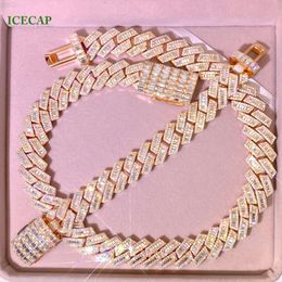 Hip Hop Jewelry 925 Silver Rose Gold Trapezoidal Cuban Chain Necklace Moissanite Diamond Cuban Chain Link