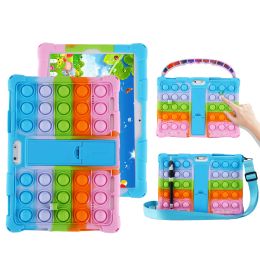 Stands Universal 10/10.1 Inch Ajustable Stand Cover Android Tablet 24X17cm Soft Silicone Tablet Case Push Bubble Pen Holder Kids Funda