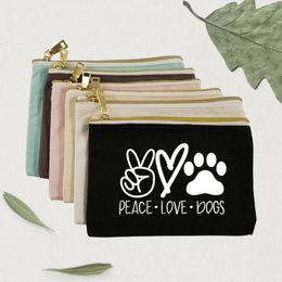Cosmetic Bags Peace Love Dogs Print Women My Dog Cute Paws Makeup Bag Pouch Travel Toiletry Organiser Large Capacity