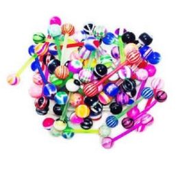 Tongue Rings Duotone Acrylic Uv Tongue Ring Barbells With Stripe Balls 6mm Bioflex Piercing Whole 100pcslot7908555