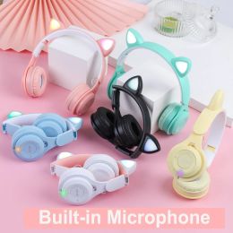 Earphones Flash Light Cute Cat Ear Headphone Bluetooth Wireless with Mic Control Led Kid Girl Stereo Music Helmet Phone Headset Girls Gift