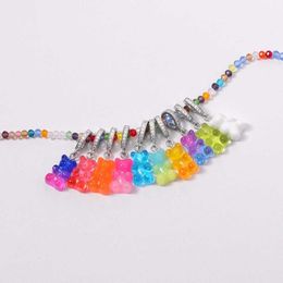 Pendant Necklaces 2021 New Shiny Gradient Gummy Bear Glass Beaded Necklace For Women Girl Silver Color CZ Bears Pendant String Beads Jewelry Gifts Y240420