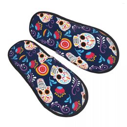 Slippers Indoor Colourful Day Of The Dead Skull Warm Winter Home Plush Fashion Soft Fluffy