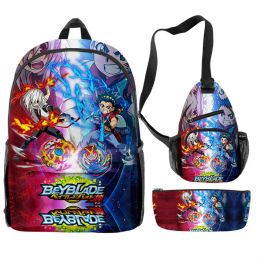 Backpacks 3Pcs/set Beyblade Burst Evolution Backpack 3D Print School Bag Sets for Teenager Boy Girl Cartoon Kids Schoolbags Child Mochilas