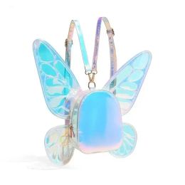 Bags Qunq 2023 Summer INS New Girls Fashion Lovely PU Laser Butterfly Wings Personality Creative Retro Kids Backpack Holiday Gift