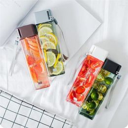 Water Bottles 470ML Square Plastic Bottle Portable Leak-proof With Rope Sports Travel Personality Transparent Camping Drinkware