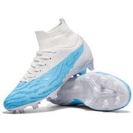 Youth Children's High Top Football Boots TF AG Soccer Cleats Women Men Anti Slip Training Shoes White Black Blue