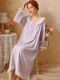 Women's Sleepwear 2024 Women Pyjama Night Dresses Spring Autumn Cotton Lace Sweet Girl Long Sleeve Fairy Victorian Nightgowns Homewear