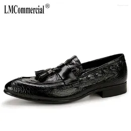Dress Shoes British Pointy Mens Leather Crocodile Pattern Tassel Business Casual Men All-match Cowhide Autumn