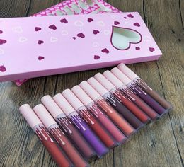 Makeup pink box netwt poids net 12011 fi oz 3225ml Brand Matte Lip Gloss maquillage make up lipgloss 12pcsset lipstick9768407