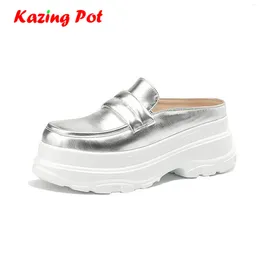 Casual Shoes Krazing Pot Cow Leather Mules Thick Bottom Platform Slip On Sneakers Comfort Loafers Runway Women Vulcanized