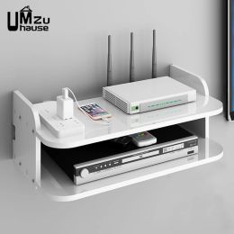 Routers 2 Tiers Floating Shelf Wifi Router Double Layer Hang Rack Power Strip Set Top Box Hide Wood Bracket Wall Mount Storage Organiser