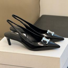 Pointy toes slingbacks pumps shoes kitten heels Dress shoes Leather women's Luxury designer Low heels Office shoe Factory footwear With box