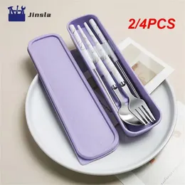 Dinnerware Sets 2/4PCS 304 Cutlery Set Portable High Quality Stainless Steel Spoon Chopsticks Fork Travel