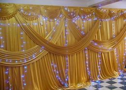 A set 3x6m Luxury Wedding backdrop with multiple gold drape wedding curtain with swag party decoration 1760429