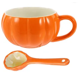 Mugs 1 Set Pumpkin Shape Ceramic Mug Novelty Water Halloween Coffee Office Cup With Spoon