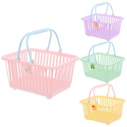 4Pcs Small Plastic Bucket Baskets Organizer Mini Shopping Cart Storage Bin Handle Kids Dollhouse Miniature Shopping Basket Toys 240420