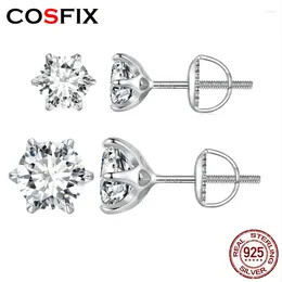 Stud Earrings COSFIX 1/2CT Screw Threw S925 Sterling Silver Moissanite Women's Fashion Round Six-claw