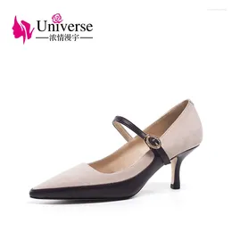 Dress Shoes Universe Kid Suede High Heels Mary Jane Pumps Women Elegant Buckle Strap 6.5cm/25.56in Thin Heel Pointed Toe Party H171