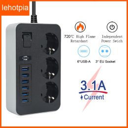 Plugs Eu Plug Ac Outlet Power Strip Multiprise Smart Home Extension Cord Electrical Socket with Usb Ports Fast Charing Network Philtre