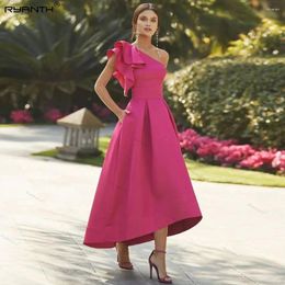 Party Dresses Ryanth Pink Prom Dress Asymmetrical One Shoulder A Line Satin Gowns With Pockets Hihg-Low Ruffle Women's