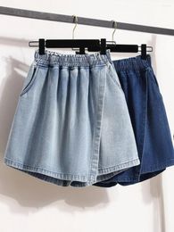 Women's Shorts Oversize Women Denim Skirts Summer Elastic Waist Loose Wide Leg Jean Fashion Pants Streetwear Size M-4XL