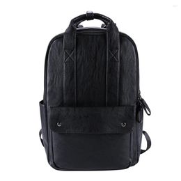 Backpack Simple Black Men PU Leather Business Bags For Quality 15.6" Laptop Male ShoolBags Casual Daypacks