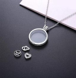 Fashion925 Sterling Silver Floating Locket Pan Necklace With Clear Cubic Zirconia Glass For Women Gift DIY Jewelry50435316908638