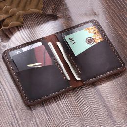 Holders Men Credit ID Card Holders Handmade Rustic Crazy Horse Leather Wallet for Cards Genuine Leather Bank Cardholder