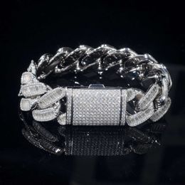 Hiphop Style Rapper Diamond Jewellery 15mm Thick 925 Sterling Silver Fully Iced Out Mix Cut Moissanite Cuban Link Bracelet