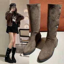Boots Retro Thin Female Western Cowboy Women's Autumn Pointed Toe Suede Solid Middle Barrel Large Size Spring 40