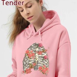 Women's Hoodies Autumn Winter Skull Fashion Woemns Flowers Design Hooded Sweatshirts Ladies Hoody 2024 Pink Hip Hop Harajuku Hoodie